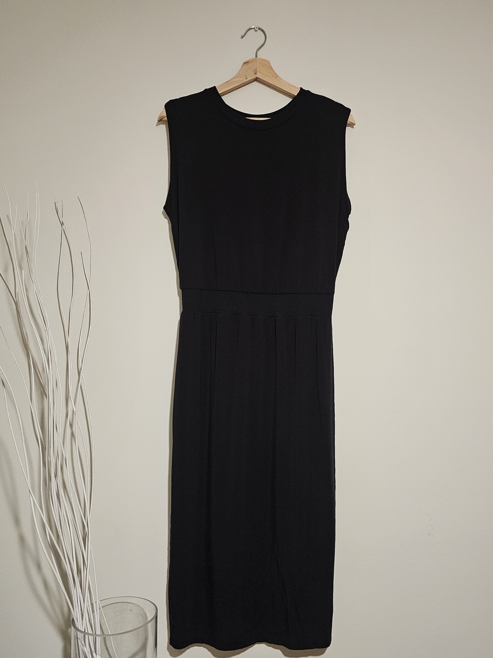 Athleta Santorini Cinch Dress Black S Petite SP Modal Midi Travel